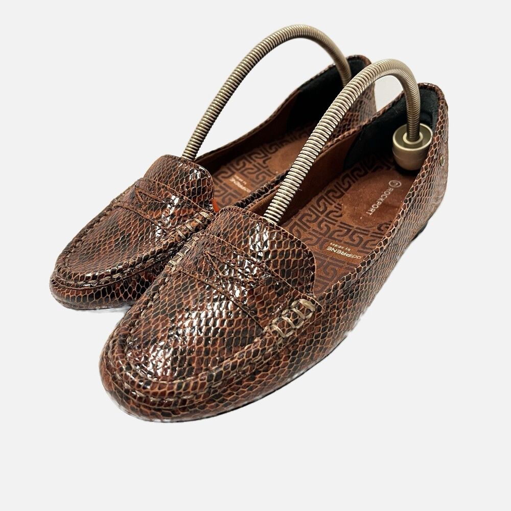 Rockport Women’s Brown Snakeskin Slip On Loafers Size 7